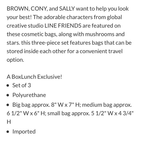 LINE FRIENDS Brown & Friends Mushroom COSMETIC BAG 3 PIECE SET! - Picture 11 of 11